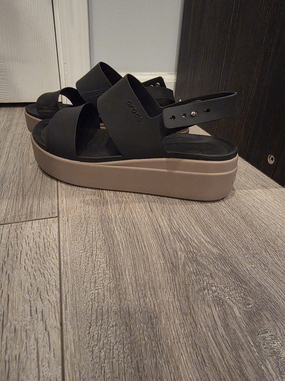 Crocs Women's Black Platform Sandal with Tan Sole